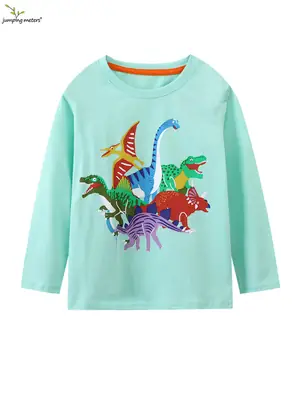 Boys Cotton Long Sleeve T-Shirt with Dinosaur Print Mint Green