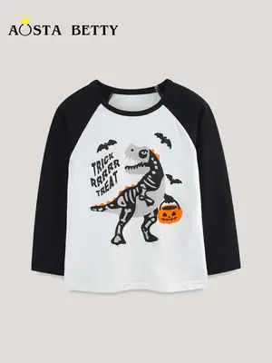 Halloween Boys Long Sleeve T-Shirt with Dinosaur Print