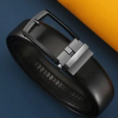 Men's Black Leather Belt with Silver Pin Buckle