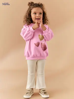 Little Girl Pink Heart Long Sleeve Suit White Pants