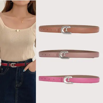 Women's Genuine Leather Belt Dark Brown with C Buckle