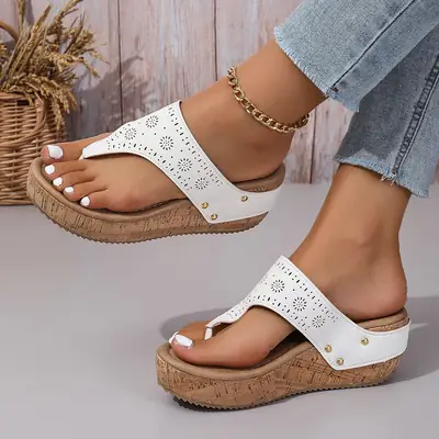 White Lace Wedge Sandals with Platform Bottom