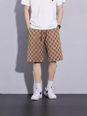 Men's Ice Silk Checkered Shorts Ice Silk Casual Shorts Summer