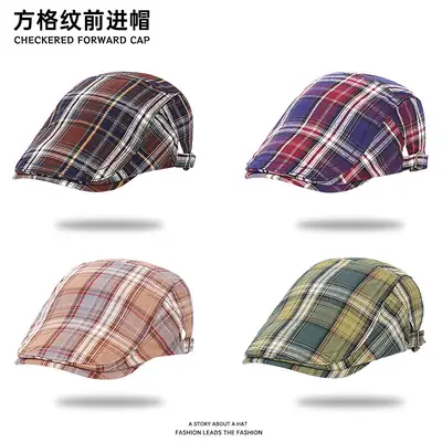 Men Plaid Forward Cap Summer Hat Sun Protection British Style