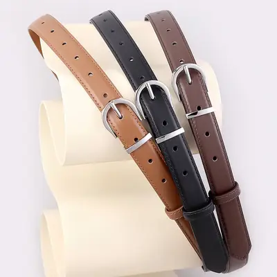 Women's Brown Leather Belt with Silver Buckle