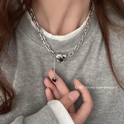 Love Zircon Necklace Women Silver Heart Collar Chain
