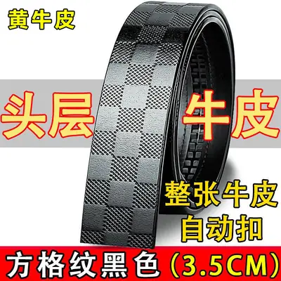 Pure Cowhide Belt with Automatic Buckle & Check Pattern