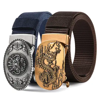 Men's Army Green Nylon Belt with Gold buckle