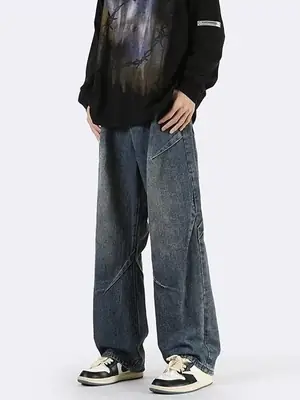 Men's Washed Jeans American Style Straight Summer Casual Long Pants