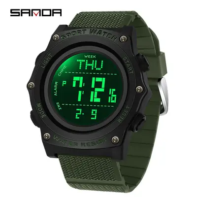 Sanda Black Digital Sport Watch for Men Women