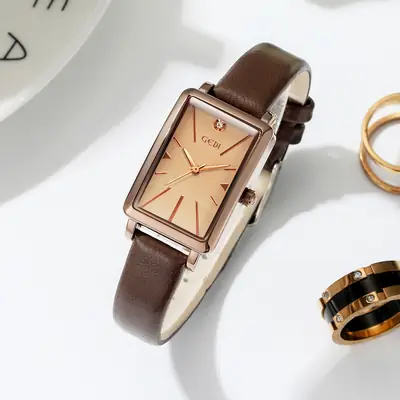 Goldie Women's Square Watch Brown Leather Belt