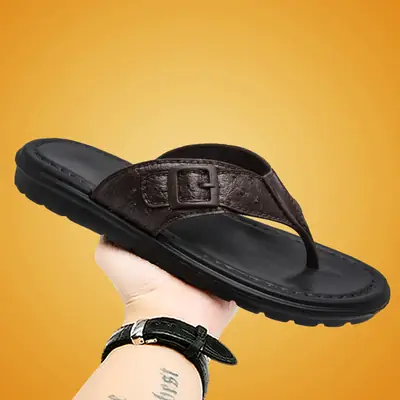 Men's Waterproof Leather Flip Flops Summer Sandals