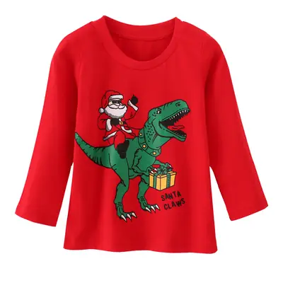 2024 Boys Red Santa T-shirt with T-Rex Print