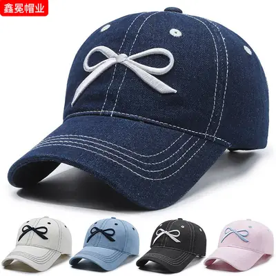 Women Casual Bow Denim Baseball Cap White