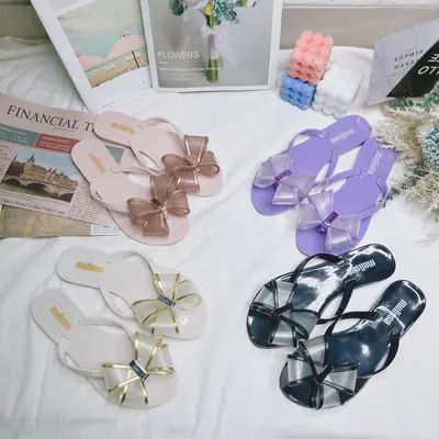 Me Sha Summer Herringbone Metal Bow Flip Flops
