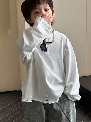 Kids Korean Style Long Sleeve T-Shirt White Medium Small