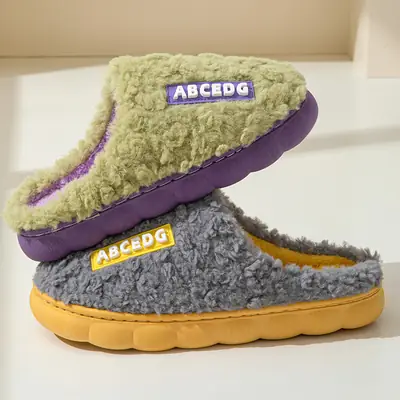 Baotou Cotton Slippers for Women Autumn and Winter Indoor Warm Thick-Soled Couple Home Plush Slippers for Men Winter