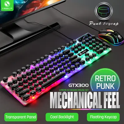 Limo GTX300 Keyboard and Mouse Set Punk Retro Keyboard Backlight Game USB Wired Suspension Keyboard and Mouse Set