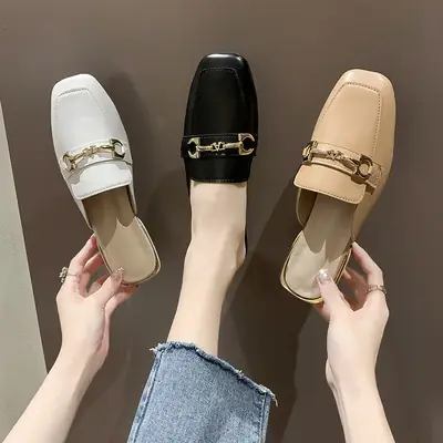Women Square Toe White Slip-On Heels 2025