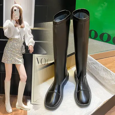 Women Fleece-Lined Over-the-Knee Boots Black High Heel Winter