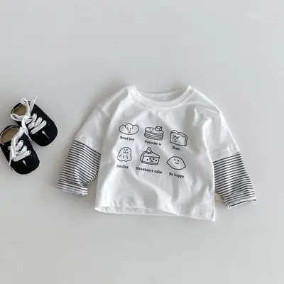 Children's White Cartoon T-Shirt 0-5Yr Boys Autumn