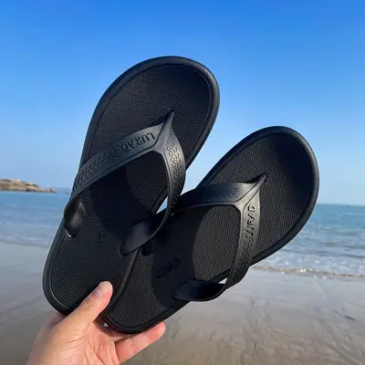 Men's Black Rubber Beach Flip Flops Non-Slip Sole