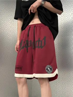 American Hip Hop Basketball Shorts Men Maroon Plus Size