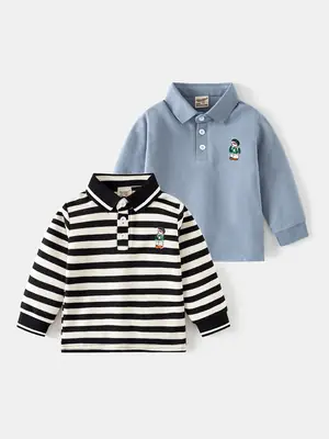 Children's Striped Blue Polo Shirt Set for Boys