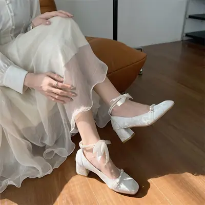 Women's Chinoiserie Pearl High Heels Square Toe