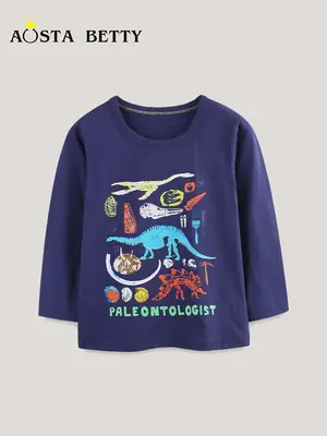 Dinosaur Printed Boys T-Shirt Blue Medium Small