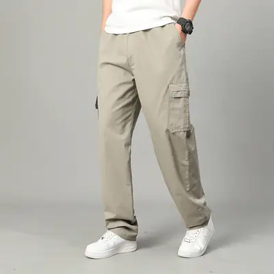 2025 Men Beige Cargo Pants Thin Sports Wear