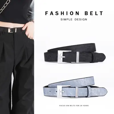 Women's Leather Belt with Cowhide Pin Buckle, 2.5cm Width