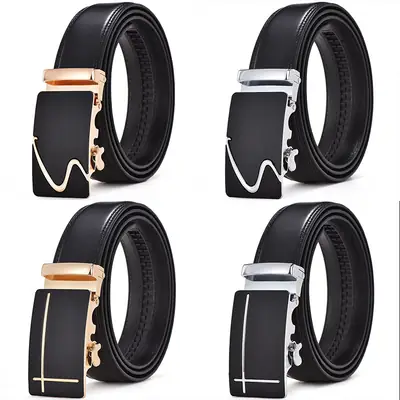 Black Leather Belt for Men Automatic Buckle