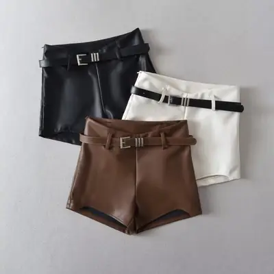 Women's Hot Girl High Waist PU Leather Shorts Brown