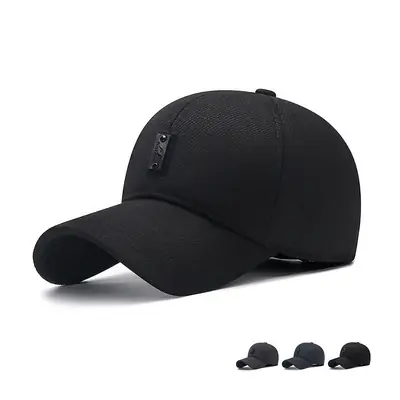 Men's Black Cotton Baseball Cap with Ear Protection