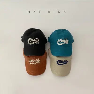 Children's Maroon Embroidered Cap Spring Autumn Washed