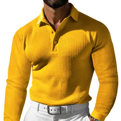 2026 Export Men's Polo Shirt Long Sleeve Button Down Vacation Casual T-Shirt