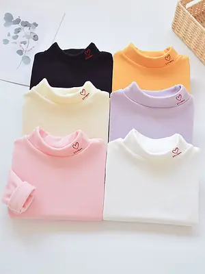 Autumn Winter Velvet T-Shirt for Boys Girls Half High Collar