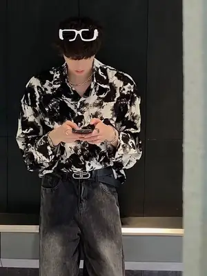 Men's Ink Tie-Dye Long Sleeve Shirt Korean Style