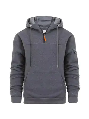 Men's Beige Zipper Hoodie Multi-Pocket Sweatshirt