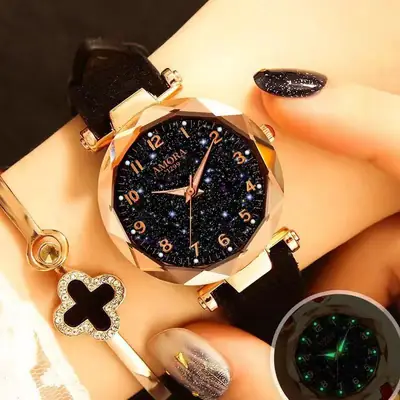 Women's Red Strap Quartz Watch with Star Face Dial