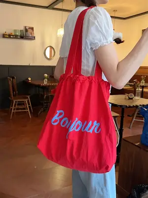 Korean Style Drawstring Shoulder Bag with Red Print