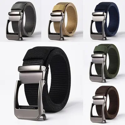 Men's Automatic Toothless Belt Black Gold Nylon