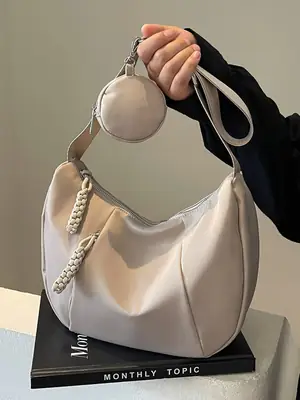 Women's Creamy White Shoulder Bag with Crossbody Strap