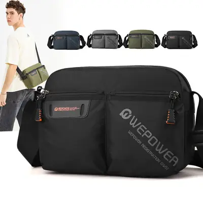 WEPOWER Men Canvas Shoulder Bag Large Capacity Black