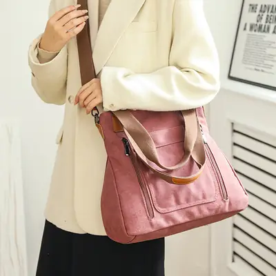 Women's Pink Canvas Shoulder Bag Large Capacity