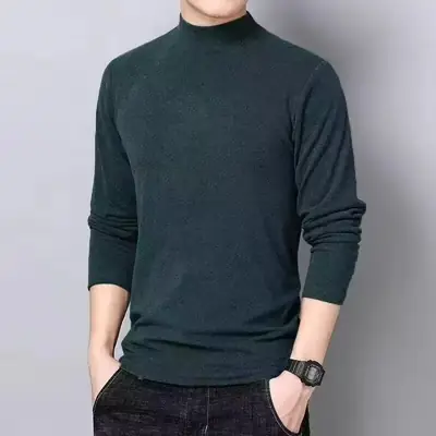Men Velvet Turtleneck Long Sleeve Dark Brown