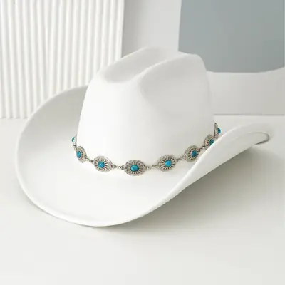 Black Turquoise Belted Cowboy Hat for Men Women