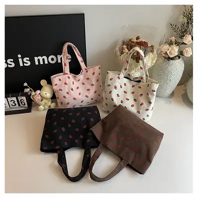 Women's Strawberry Flannel Tote Bag 2024