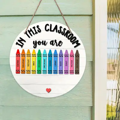 in stock Back to School Season Wooden Classroom Listing Front Door Decoration Wooden Round Logo Decorative Door Plate School Season Layout
